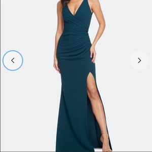 NWT Dress The Population Jordan Gown. Color “Pine” (navy/teal mix). M US 8/10.